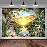 10x8ft Jungle Forest Animals Photography Backdrop Safari Tropical Rainforest Natural Scenery Background Leopard Woodland Wildlife Palm Leaf Plant Kids Adults Party Decoration Photo Booth Props