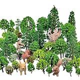 gdeplok 66 Pcs HO Scale Trees Kit with Animals & Shrubs, Model Railway Scenery Forest Diorama Supplies for Train Layout, DIY Sand Table Crafts