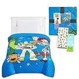 Toy Story Bedspread Twin Set - Bundle with Buzz and Woody Quilted Blanket Plus Stickers, More | Toy Story Twin Bedding Set for Kids