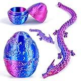 dikale 3D Printed Toy Dragon-Phoenix Harmony Egg with 2 Articulated Dragons (9.8 & 5.1inch), Christmas Easter Decor Fidget Toys for Kids & Adults, Silk Rose Red & Dark Blue