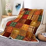 JAWO Fall Throw Blanket, Autumn Orange Plaid Fall Farmhouse Thanksgiving Cozy Bed Couch Blanket, Soft Comfy Fleece Flannel Throws Blankets Livingroom Bedroom Decor