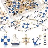 BENOSPACE 50 Pcs Nautical Charm Ocean Themed Bead Alloy Rudder Boat Charms Anchor Charm Pendants Ship Helm Sailor Navy Charms Accessory Supplies for DIY Jewelry Making Bracelet Necklace Earring