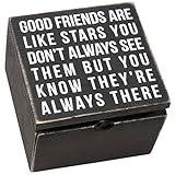 Primitives by Kathy 18192 Classic Hinged Wood Box, 4 x 4 x 2.75-Inches, Good Friends Are Like Stars