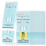 Easy@Home Multi-Drug Screen Test, 15 Pack Marijuana Nicotine Urine Drug Test Kits, Testing for THC and Nicotine Metabolites Cotinine(COT) in Urine, Accurate Home Drug Testing Kits, EDOAP-124