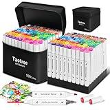 Taotree Alcohol Markers 100 Colors with Case & Holders, Dual Tips Art Coloring Markers Pens, Chisel & Fine Art Supplies Sketch Pens for Artist Kids Adult Coloring Books Drawing, Painting, Sketching