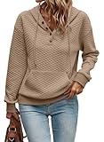 SHEWIN Womens Hoodies Casual Long Sleeve Drop Shoulder Hoodie Soft Loose Kangaroo Pocket Hooded Sweatshirt Fall Outfits for Women Khaki Small