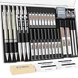 STAGEEK 34PCS Art Mechanical Pencil Set, Drafting Pencil 0.5, 0.7, 0.9MM & 3PCS 2.0MM Mechanical Drawing Pencils with 384PCS Leads (6B 4B 2B HB 2H 4H Color) for Artist Sketching Drawing