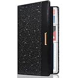 Caweet Car Registration and Insurance Holder Vehicle Glove Box Organizer Leather Document Holder for Driver's License, ID, Key Information Cards with Elastic Band Closure, Glitter Black