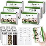 Reallnaive 6 Sets Mini Camping Spice Kit with 4 Herb Spice Jar Mini Condiment Bottle Labels Sticker Funnel Metal Portable Seasoning Container for Travel Camping Kitchen Outdoor Picnic BBQ