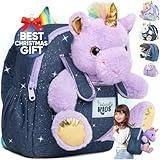 Unicorn Toys for Girls Age 4-6, Unicorn Gifts for 4 Year Old Girl, Birthday Gift 5 Year Old Boy, Small Toddler Backpack Age 2-6 (10’’h) w Detachable Purple Toy, Side&Inner Pockets, Reflective Logo