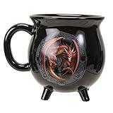 Ebros Gift Wicca Neo Paganism Sabbats Seasonal Wheel of The Year Fantasy Dragon With Sacred Symbols Ceramic Heat Color Changing Cauldron Shaped Magic Mug Cup By Anne Stokes (Lammas Drake)