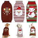 3 Pack Dog Thanksgiving Christmas Sweater, GOYOSWA Dog Thanksgiving Christmas Outfit Holiday Turkey Santa Snowman Knitted Holiday Sweaters for Small Medium Large Dogs Pets (Medium)