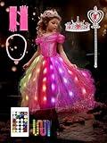 UPORPOR Princess Dress Up for Girls, Syncs with Music, App-Control Princess Clothes, RGB Led Light Up Halloween Costume with 4 Accessories Gift for 3-9 year old girls