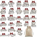Yalikop 27 Pcs Large Christmas Names of Jesus Ornaments Wooden Christian Name of Jesus Advent Calendar Ornaments with Burlap Bag for Christmas Tree Holiday Church Home Decor