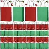 Yeaqee 50 Pcs Christmas Paper Bags, Kraft Gift Bags Bulk, Christmas, Wedding Party Supplies Gift Bags with Same Color Handle, 5.9 x 8.2 x 3.1 Inch(Red, Green)