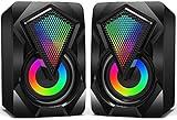 NJSJ Computer Speakers with Colorful RGB Lights, USB Powered 3.5mm Aux- in Mini PC Speakers, Crystal Sound Portable Speaker for Desktop Laptop Monitor Black