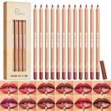 12 Colors Lip Liner Set, Matte Finish Series Lip Liners Pen Kit for Women, Long Lasting Waterproof Smooth High Pigmented Lip Pencil for Daily Makeup (Set A)