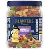 PLANTERS Deluxe Mixed Nuts with Sea Salt, 27 oz Resealable Container - Variety Mixed Nuts Snacks with Cashews, Almonds, Pecans, Pistachios & Hazelnuts - Energy Boost - Kosher