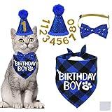 STMK Cat Birthday Decorations, Cat Birthday Hat with Number Bandana Bow Tie Collar for Cats Kittens Apparel Birthday Outfits