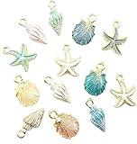 13 Pcs Starfish Conch Sea Shell Pendants Mixed Random DIY Charms Sea Necklace Pendant for Women Jewelry Handmade Nautical Ocean Shell Enamel Craft Accessory and Creative Jewelry Making Charms