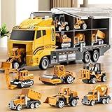 NIPLOOOW Toddler Boys Construction Truck Vehicle Toy Set with Play Mat and Die-Cast Toy Car, Transport Carrier Truck for Kids 3-5, Birthday Gifts Toys for 3-8 Year Old Boys