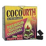 CocoUrth Natural Hookah Coconut Shell Charcoal Flat 25x25x18mm 192 PCS Electric Burner Briquettes Used Also for Cooking, Grilling, Barbecuing, Incense Narguile Coal (2kg)