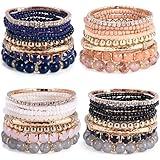 MILACOLATO 4 Sets Boho Bracelets for Women Multi-Color Layered Stackable Natural Beaded Bracelets Adjustable Stretch Bohemian Bracelets A