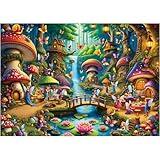 Rocorose Jigsaw Puzzle for Adults, 1000 Pieces Fairyland Mushroom House Puzzle Colorful Fairy Cottage Puzzle Challenging Family Perfect for Game Nights Party Butterfly Flower Decoration