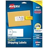 Avery Printable Shipping Labels with Sure Feed, 2" x 4" Customizable Stickers, White, 250 Blank Mailing Labels, Great for Mailing, Shipping, and More (8163)