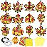 Renbuzhu 40PCS Fall Crafts Bulk: Leaves Pumpkins Paper Suncatchers DIY Kit for Autumn Thanksgiving Activities Decorations, Window Stained Glass Effect Art Supplies(Black Frame)