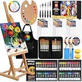 86-Piece Acrylic Painting Kit with Tabletop Easel, 48 Colors Acrylic Paint Set, Paint Brush Set & Case, Brush Basin & Art Apron, Complete Art Supplies Painting Set for Adults, Artists, Beginners