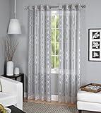 Elrene Home Fashions 26865820102 Grommet Top Sheer Ironwork Damask Single Panel Window Curtain Drape, 52" x 95", Gray