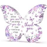 Glydein Thank You Gifts for Women, Appreciation Gifts for Teacher Coworker Employee Nurse Friend Christmas, 5x3.8x0.5 Inch Purple Butterfly Acrylic Plaque Decor, Graduation Wedding Thank You Grateful Gift Bulk