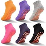 GRPSKCOS Boys Grip Socks 6 Pairs Kids Grip Socks Trampoline Sock Anti-Skid Ankle Sticky Sock for 2-13 Years Boys Girls (06 Rose red+Orange+Purple+Black+Grey+Dark Purple, 6-9 Years)