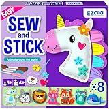 EZCRA Unicorn Sewing Kit for Kids - 8-in-1 Kids Sewing Kit - Easy to Do Craft Kits for Ages 4-8 - Sewing Crafts - Extra Felt Stickers for Decoration - No Mess with Full Instructions