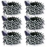 6 Pack Solar Christmas Lights Outdoor Waterproof, 600 LED 198 FT Solar Powered String Lights Outdoor with Green Wire 8 Lighting Modes, Christmas Tree Light for Xmas Fence Party Yard Decor, Cool White