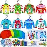 Winlyn 24 Sets Christmas Craft Kits Winter Crafts DIY Ugly Sweater Ornaments Decorations Festive Foam Stickers Christmas Arts and Crafts for Kids Holiday Home Classroom Art Activities Party Favors