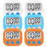6 Pack Small Digital Kitchen Timer Magnetic Back and ON/Off Switch,Minute Second Count Up Countdown (Multicolored)