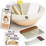 Superbaking Banneton Bread Proofing Basket, Sourdough Bread Baking Supplies, Round 9 Inch Sourdough Starter Kit, Proofing Basket for Baking, Bread Making Supplies Tools, Banneton Basket Gift Set