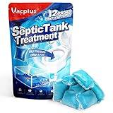 Vacplus Septic Tank Treatment 12 Pcs for 1-Year Supply, Dissolvable Packs with Easy Operation, Durable Biodegradable Enzymes for Wastes, Greases & Odors, Blue, 2X Efficiency