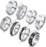 JeryWe 8 Pcs Stainless Steel Rings for Men High Polished Mens Band Wedding Engagement Fidget Rings Vintage Spinning Ring Size 7-13