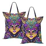 Laundry Bag For Travel Waterproof Wet Swimsuit Bags Workout Yoga 2 PCS Dirty Laundry Bag With Handle Mardi Gras Carnival Jewel Feather Lipstick1