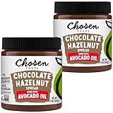 Chosen Foods Chocolate Hazelnut Spread - Made with 100% Pure Avocado Oil, Simple Ingredients, 40% Less Sugar, Vegan, Free of Palm Oil,12 oz 2-Pack