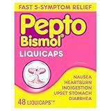 Pepto Bismol Liquicaps, Upset Stomach Relief, Bismuth Subsalicylate, Multi-Symptom Relief of Gas, Nausea, Heartburn, Indigestion, Upset Stomach, Diarrhea, 48 Liquicaps