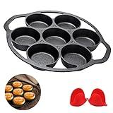 YOLOPLUS+ Pre-seasoned Cast Iron Cake Pan Mini Cake Pan Cast Iron Biscuit Pan, Cookware for Biscuits, Muffins, and Scones