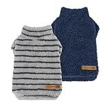 Fitwarm 2 Pack Striped Fleece Dog Sweater, Warm Winter Dog Clothes for Small Dogs Boy Girl, Fuzzy Pet Outfit, Doggy Pullover Jumper, Grey, Navy, Medium