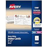 Avery Printable Index Cards with Sure Feed Technology, 3" x 5", White, 150 Blank Index Cards for Laser or Inkjet Printers (05388)