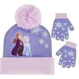 Disney Frozen Winter Hat and Kids Gloves Set, Elsa and Anna Beanie for Ages, Dark Purple, Little Girl Age 4-7