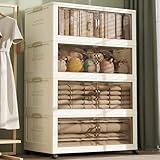 KHNR 4Packs Stackable Storage Bins with Lid, 36 Gal Closet Organizer and Storaging Drawer, Collapsible Storage Box with Wheels, Plastic Clothes Storage Cabinet Containers for Home,Office,Dorm Room