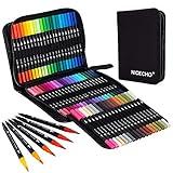 Nicecho Art Markers Dual Brush Pens for Coloring, 60 Artist Colored Marker Set, Fine and Brush Tip Pen Art Supplier for Adult Coloring Books, Bullet Journaling, Drawing